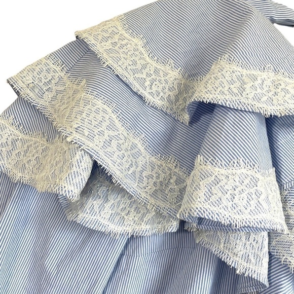 NEW Veronica Beard Isla Ruffle One Shoulder Stripe Blouse - Picture 6 of 16